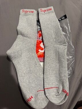 2 pairs Supreme Grey Crew Socks with Red Logo